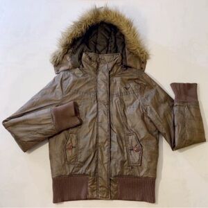 Roxy Brown Plaid Puffer Bomber Jacket